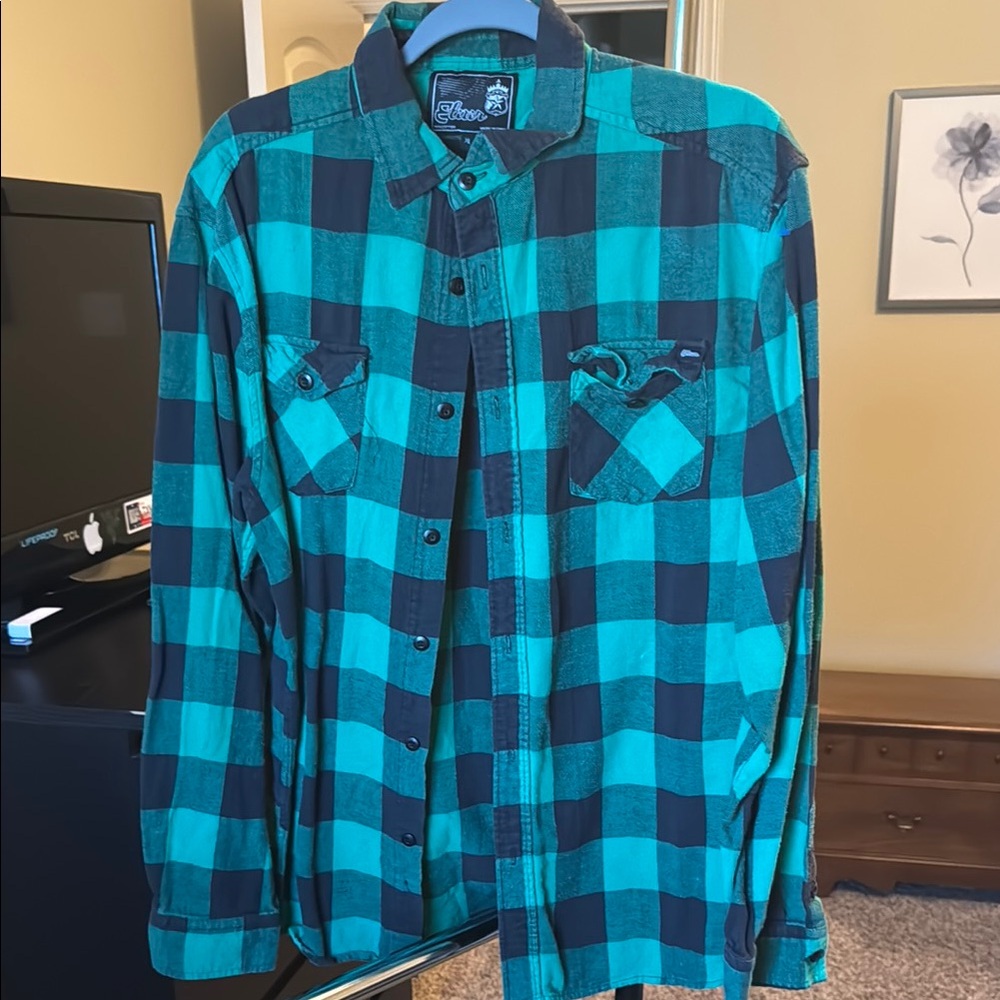 Green and Black Plaid Men's Shirt